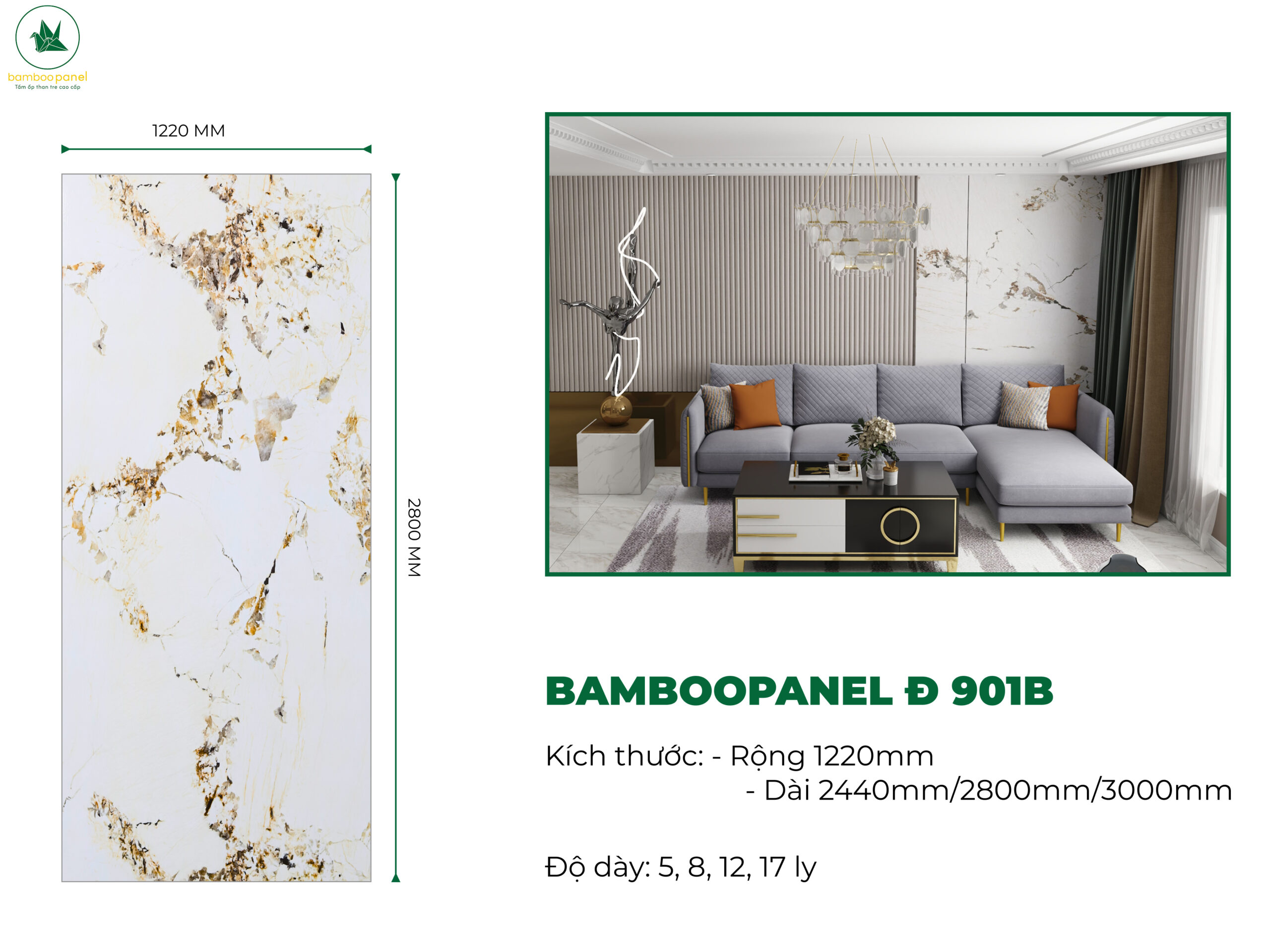 Tấm ốp than tre vân đá BambooPanel 