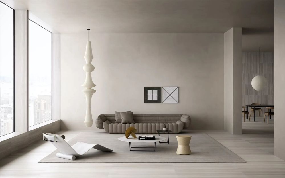 Thảm trơn màu phù hợp với phòng mang phong cách Minimalism
