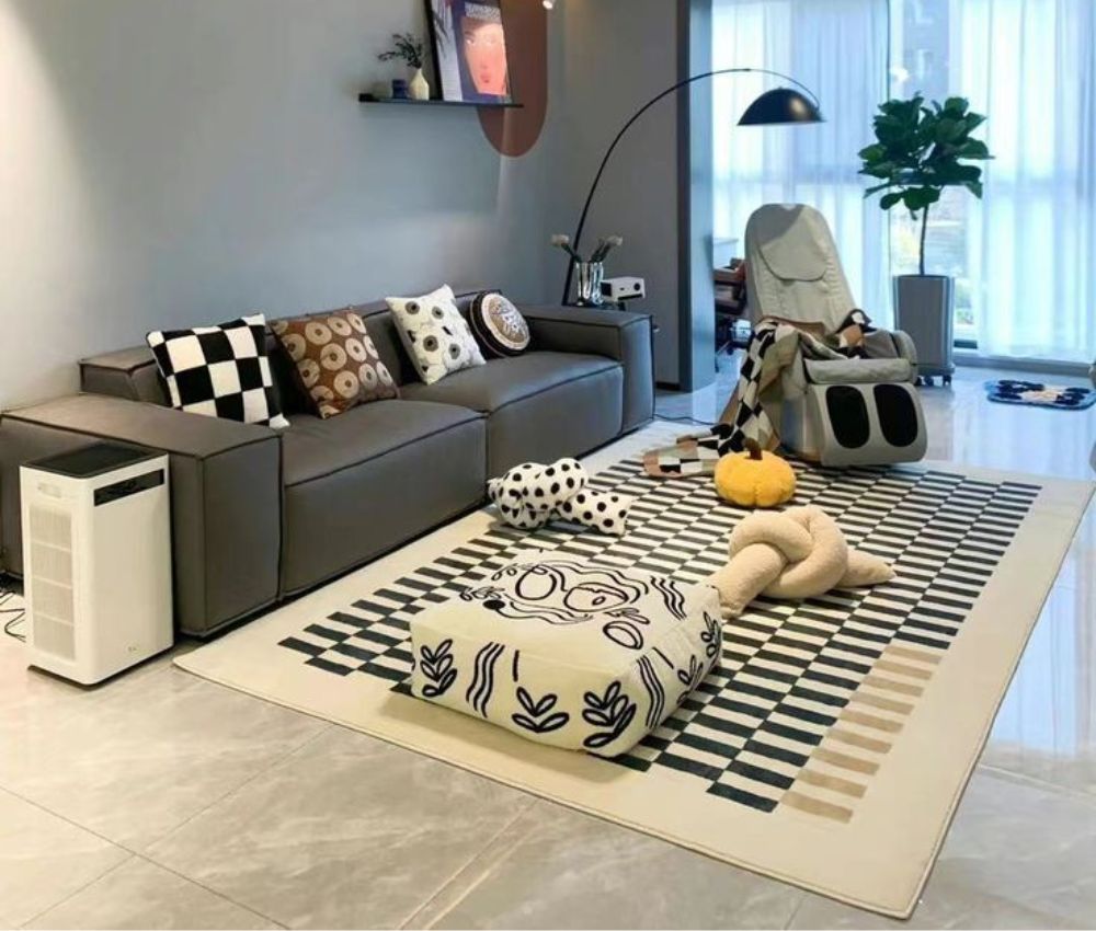Thảm trải sàn có họa tiết đơn giản, hiện đại
