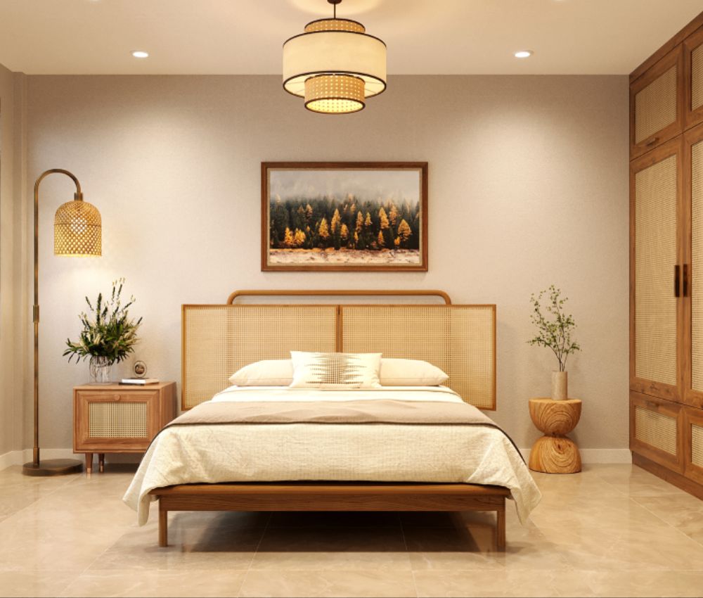 Bố trí phòng ngủ có ánh sáng vàng nhẹ nhàng