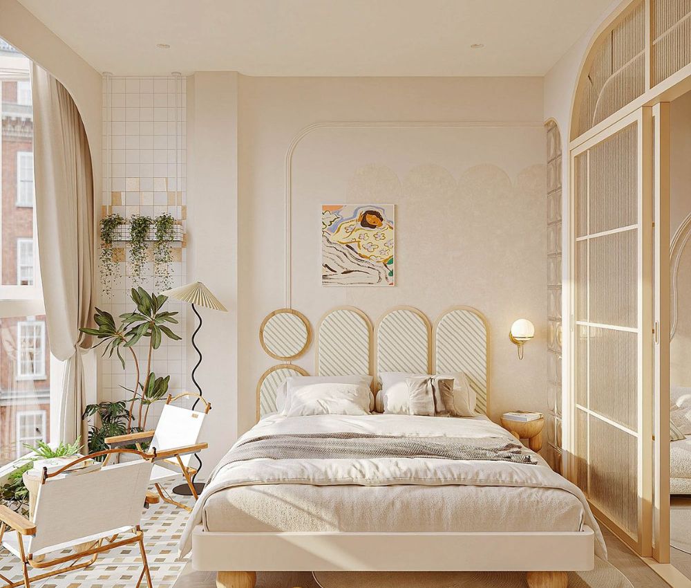 Decor phòng ngủ có giường phong cách Hàn Quốc nhẹ nhàng