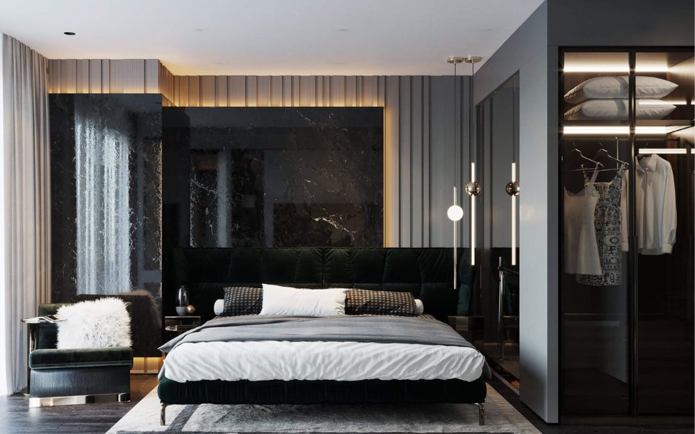 Decor phòng ngủ master tone đen huyền bí