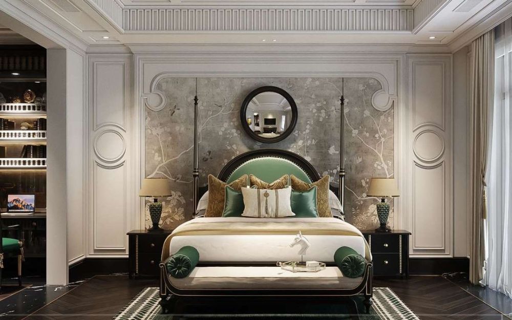Phòng ngủ lớn phong cách Indochine ấm áp, sang trọng