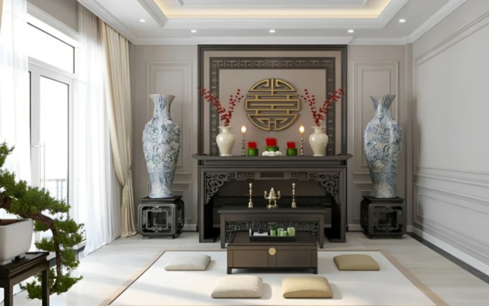 Cửa pano kết hợp kính mờ cho phòng thờ