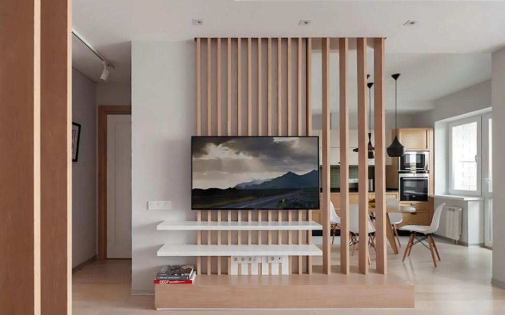 Vách ngăn phòng khách bằng gỗ hợp với gia chủ mệnh Mộc