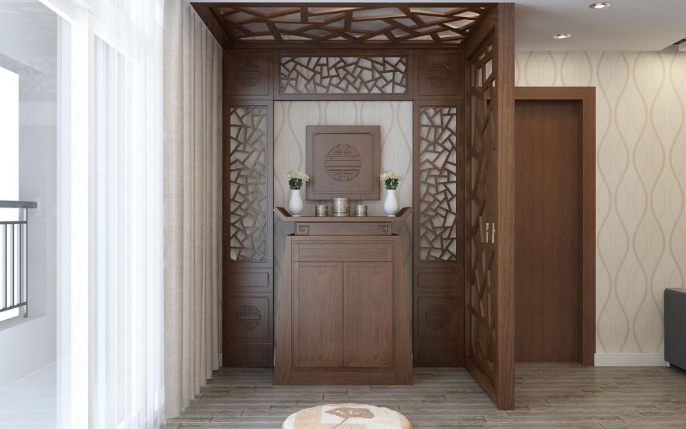 Vách ngăn phòng khách với ban thờ