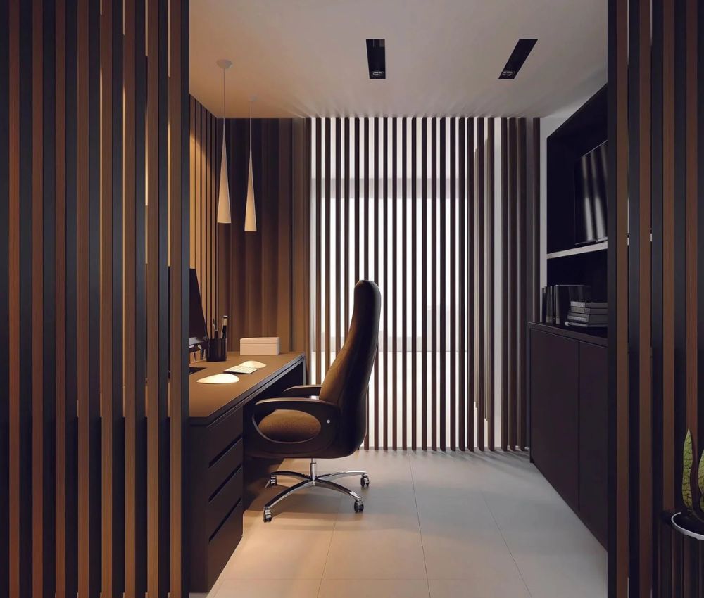 Mẫu vách ngăn phòng khách với bàn làm việc