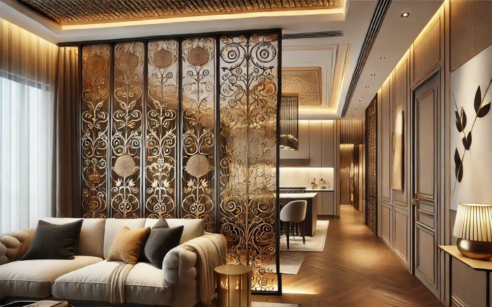 Gia chủ mệnh Kim nên chọn vách ngăn phòng khách bằng kim loại