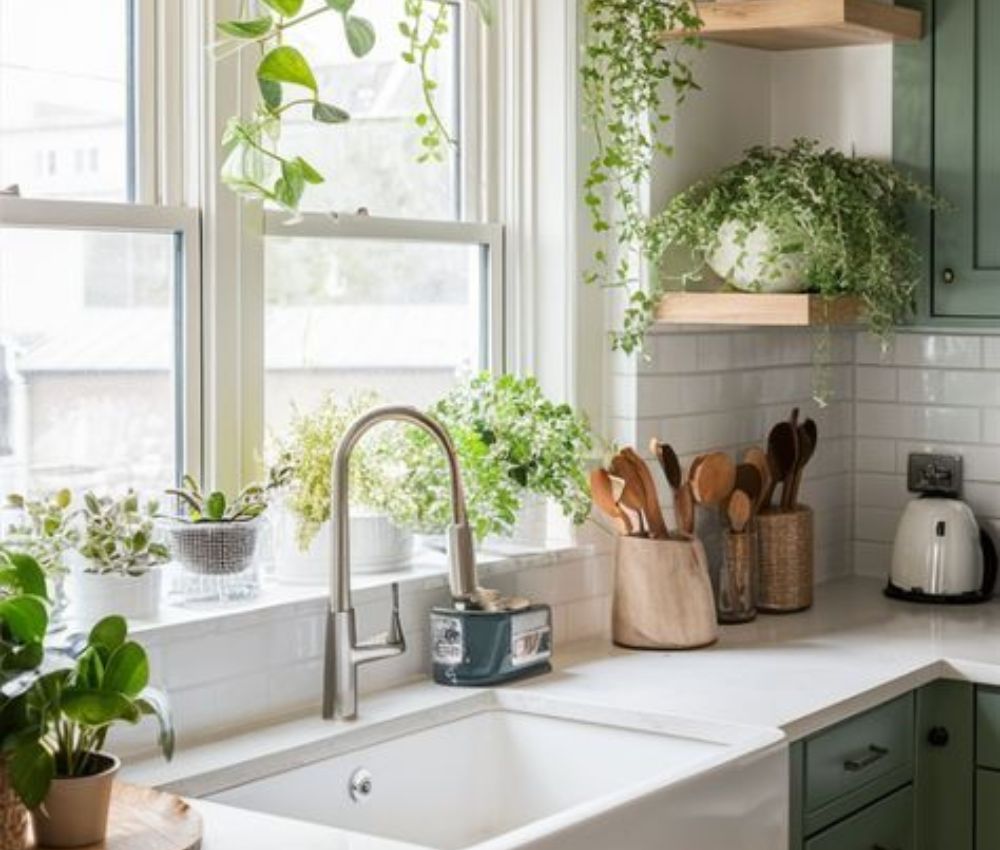 Decor thêm cây xanh ở khu vực bếp giúp cân bằng năng lượng