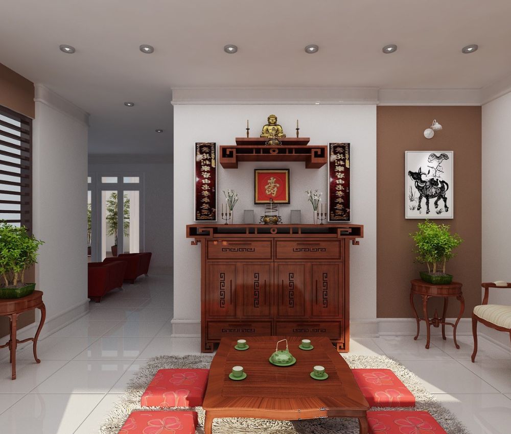 Kết hợp phòng thờ với phòng khách