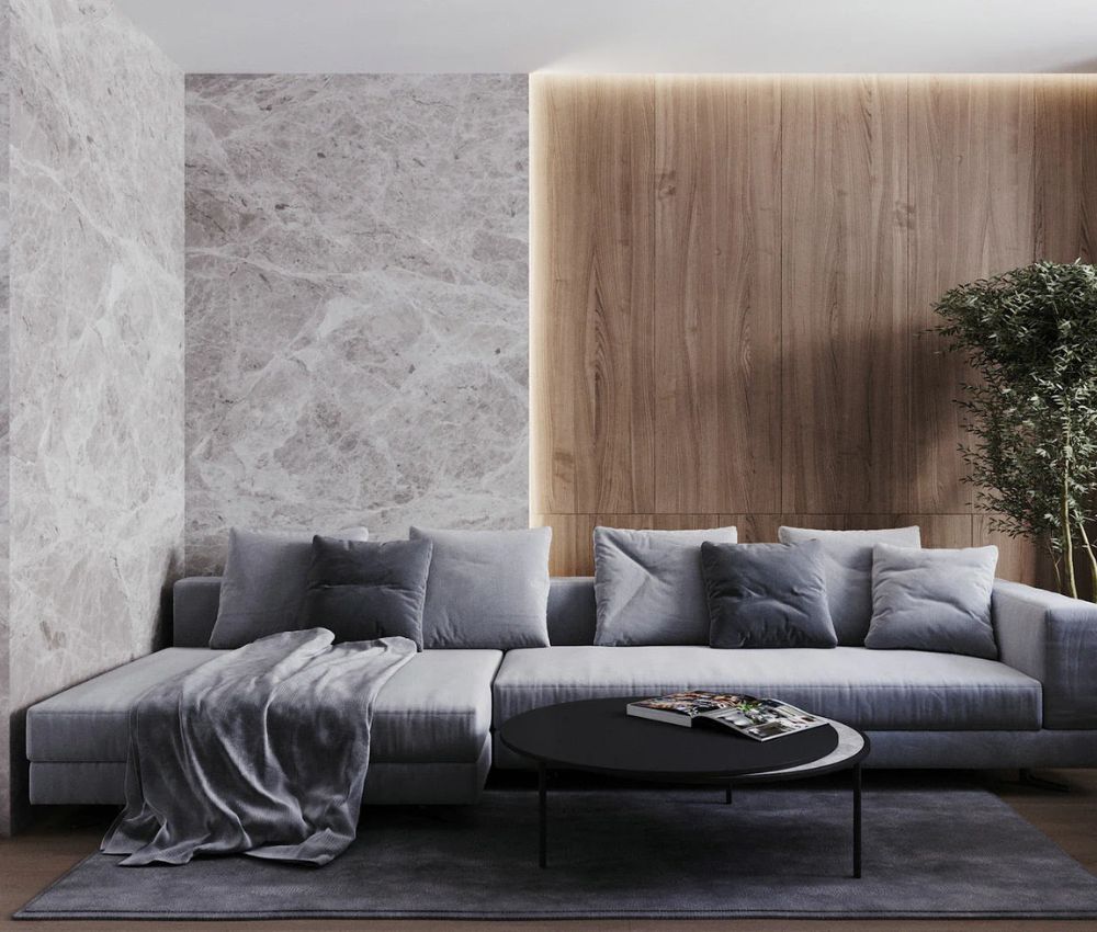 Tấm ốp than tre phòng khách mẫu vân đá sang trọng