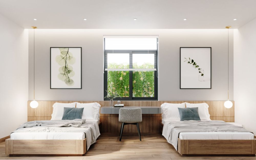 Khoảng cách tối thiểu giữa hai giường nên từ 90 - 120 cm