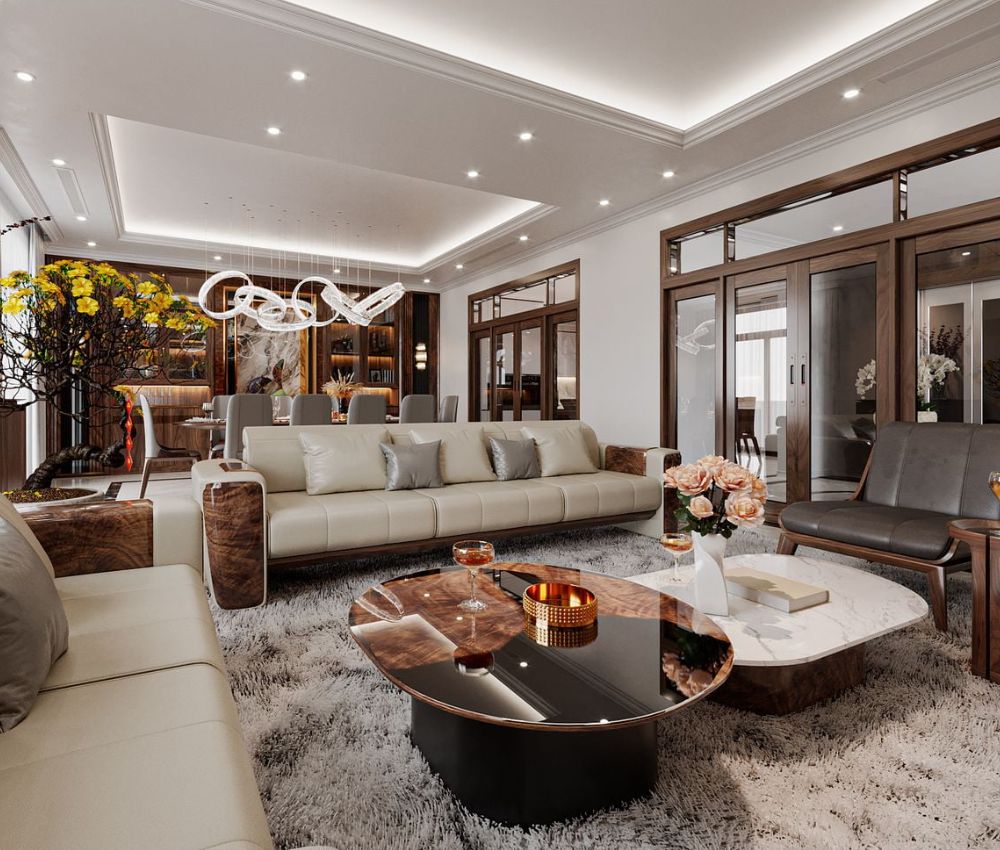 Phòng khách lớn nên bố trí nội thất có kích thước tương xứng