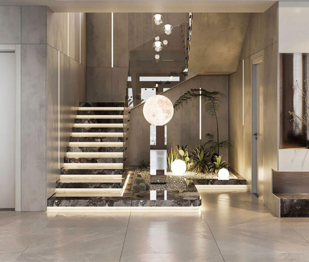 Chiều cao cho sảnh thông tầng dao động từ 5.5m đến 7.0m