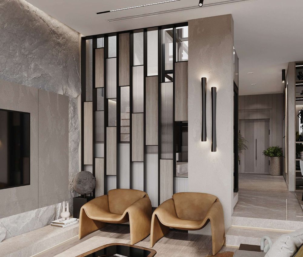 Vách ngăn gỗ kính phòng khách là dạng vách được cấu tạo từ gỗ và kính