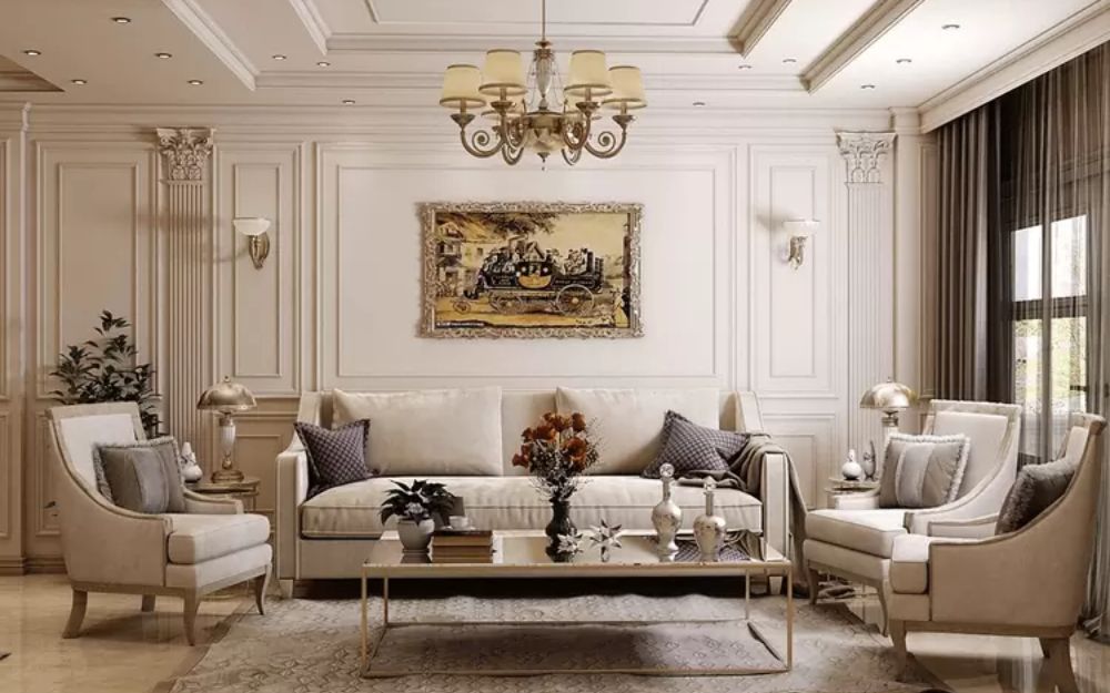 Phong cách Tân cổ điển sử dụng các mẫu đồ trang trí phòng khách sang trọng
