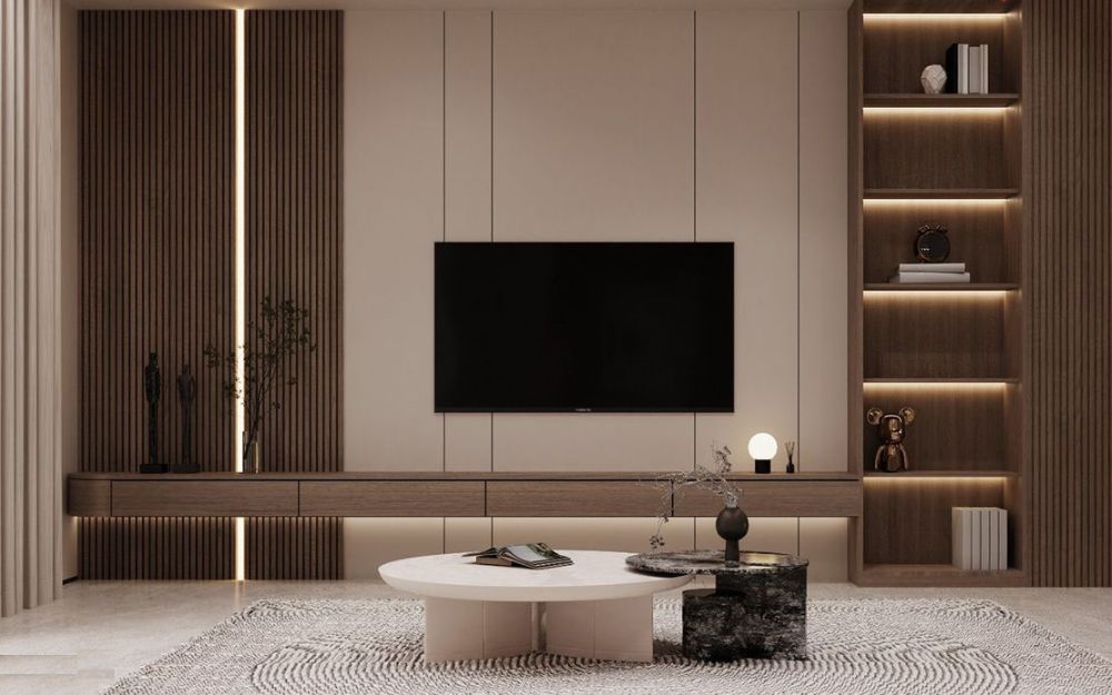 Kệ tivi cần tinh gọn decor và đồng nhất với phong cách nhà