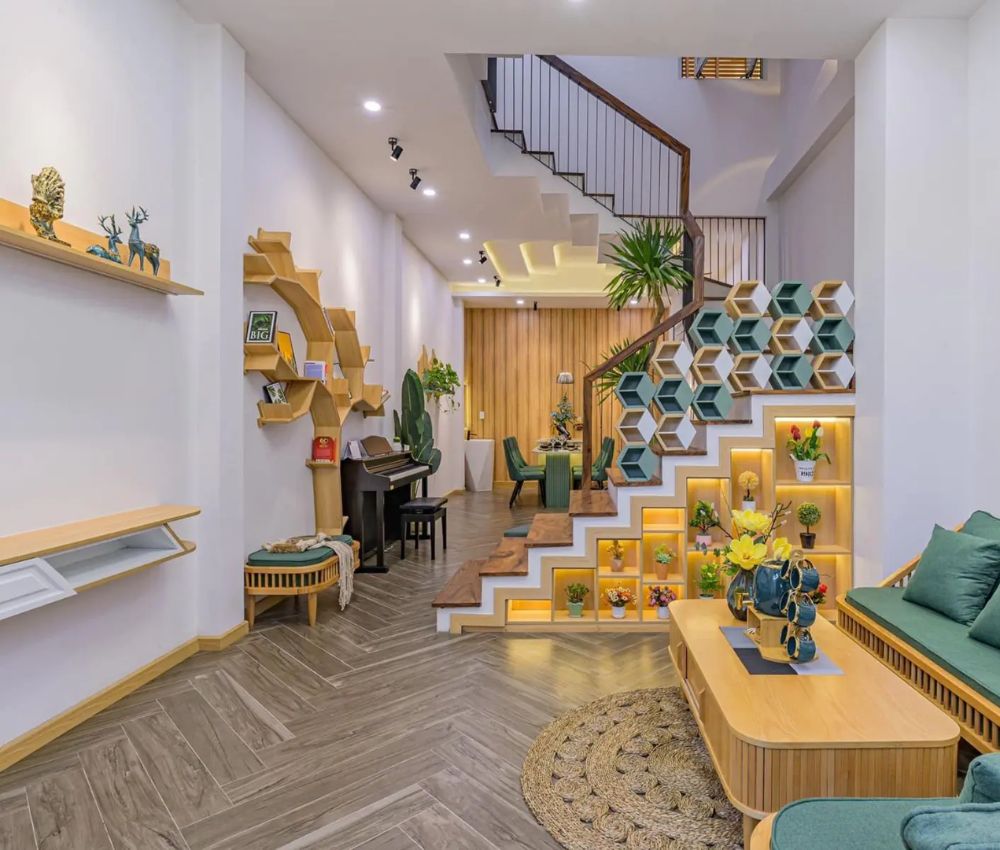 Cầu thang nhà ống thường được bố trí sát tường