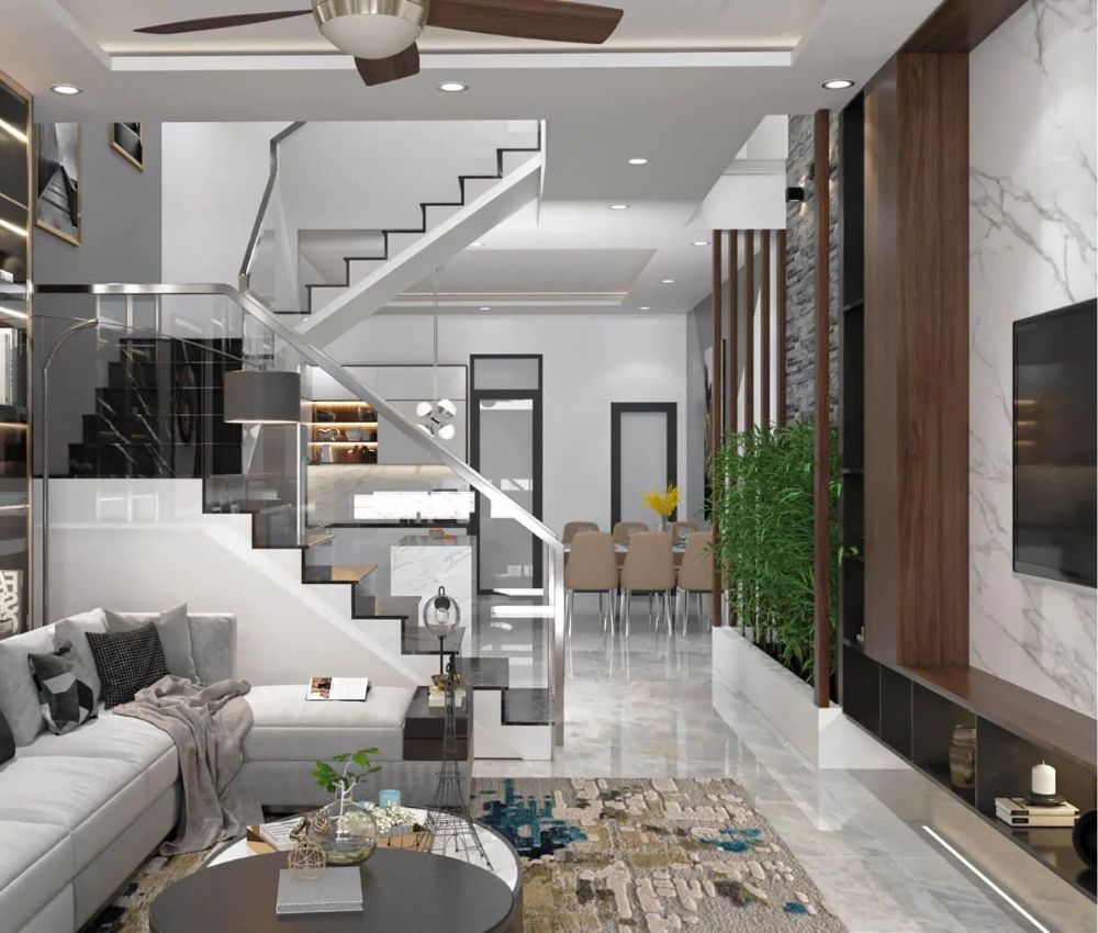 Bố cục cầu thang đặt giữa nhà là đặc trưng của nhà ống truyền thống