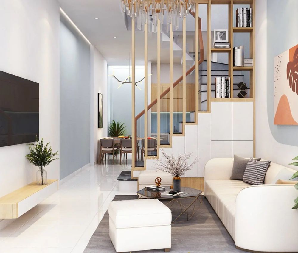 Thiết kế phòng khách – bếp mở giúp giảm cảm giác chật hẹp