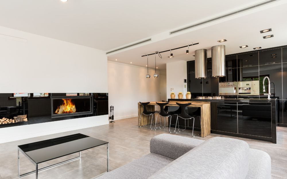 Mô hình nhà cấp 4 phòng khách liền bếp giúp không gian thông thoáng