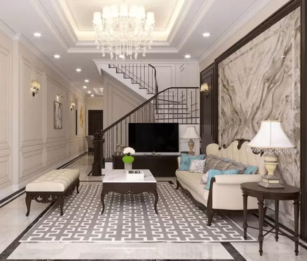 Mẫu phòng khách nhà ống phong cách Tân Cổ Điển