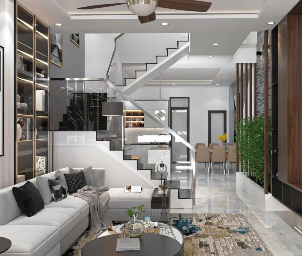 Mẫu phong cách hiện đại cho phòng khách nhà ống 5m