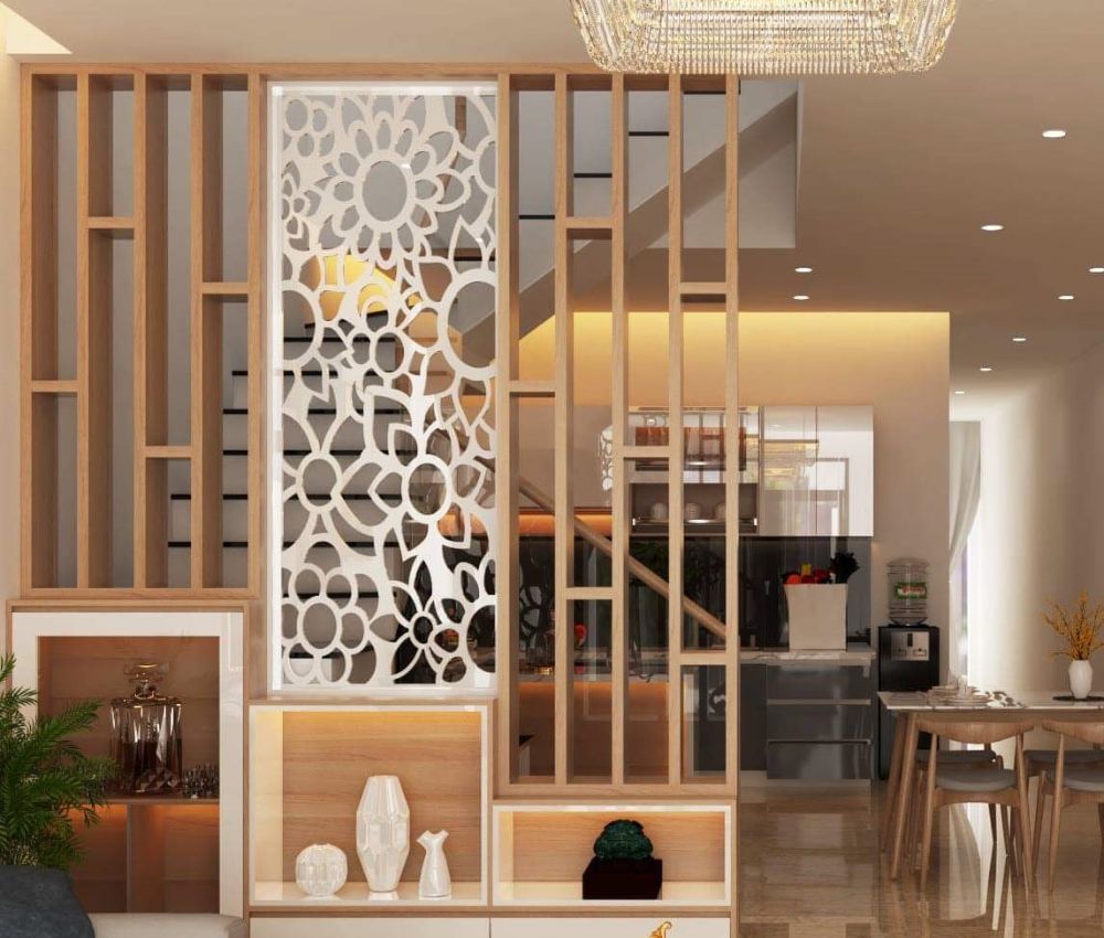 Vách ngăn giúp phân tách không gian phòng khách và phòng ăn hiệu quả