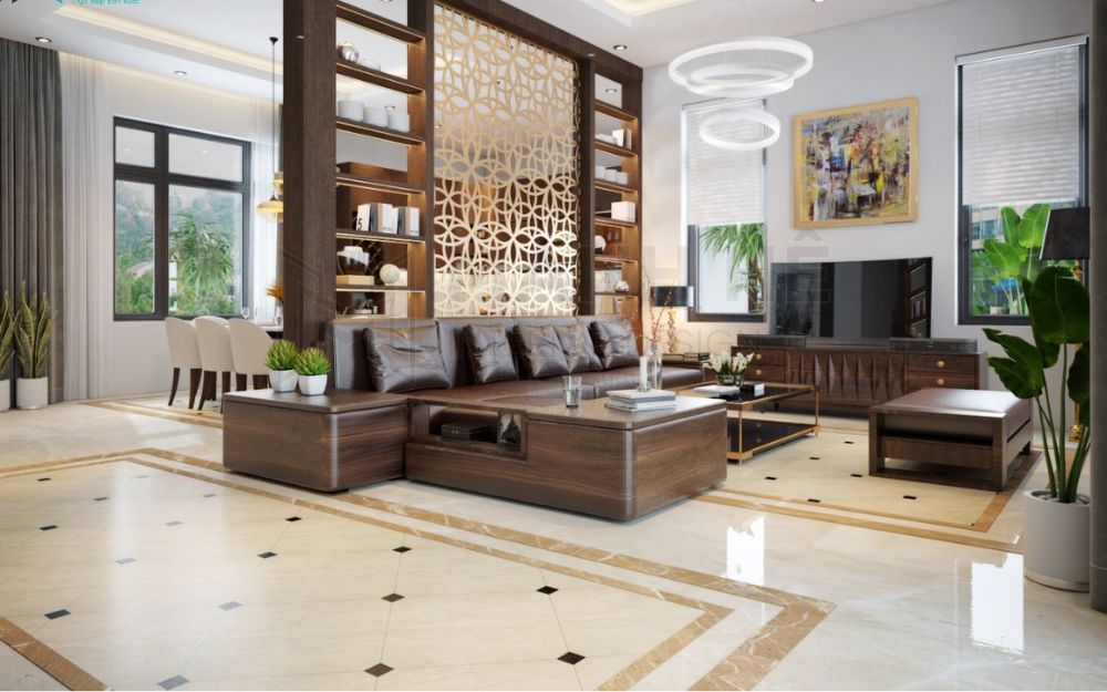 Vách ngăn CNC kết hợp kệ trang trí giúp tăng khả năng lưu trữ