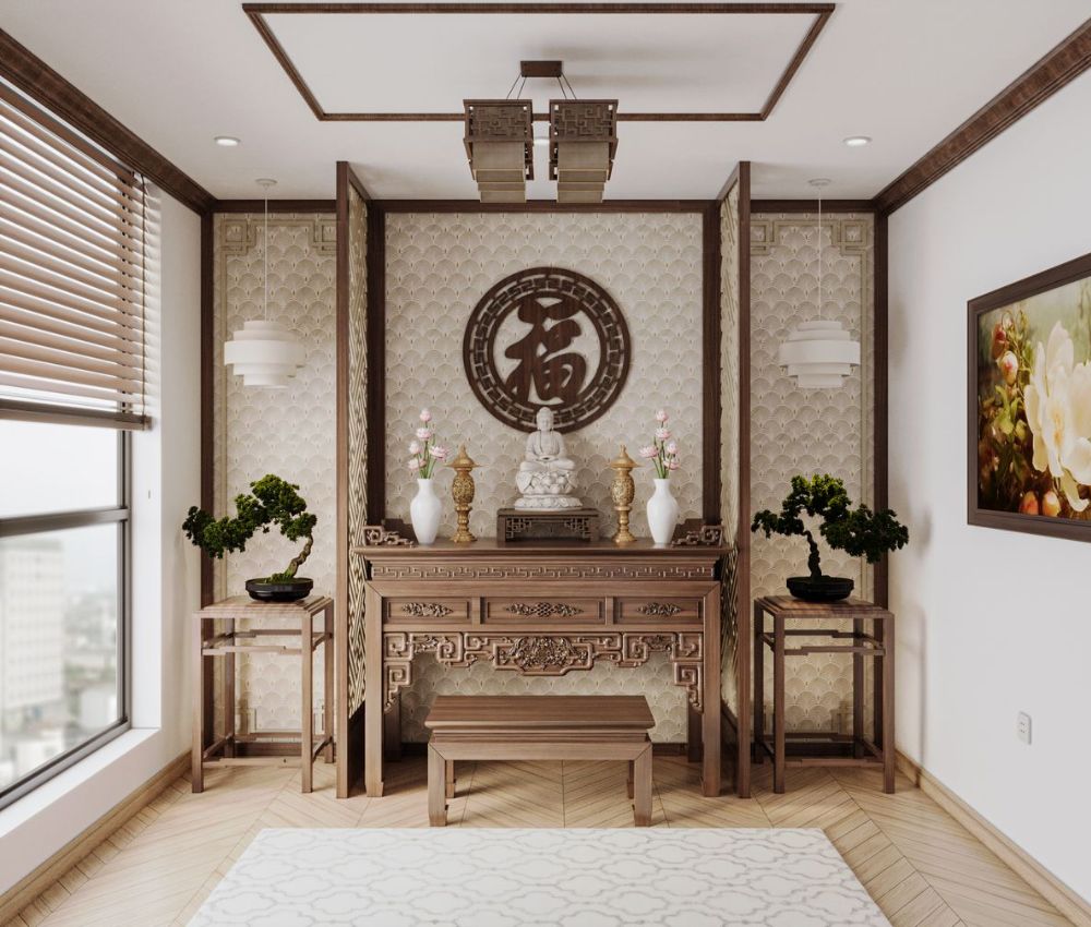 Kích thước cửa sổ phòng thờ nhà cấp 4 phổ biến từ 700 x 1100 mm đến 800 x 1200 mm