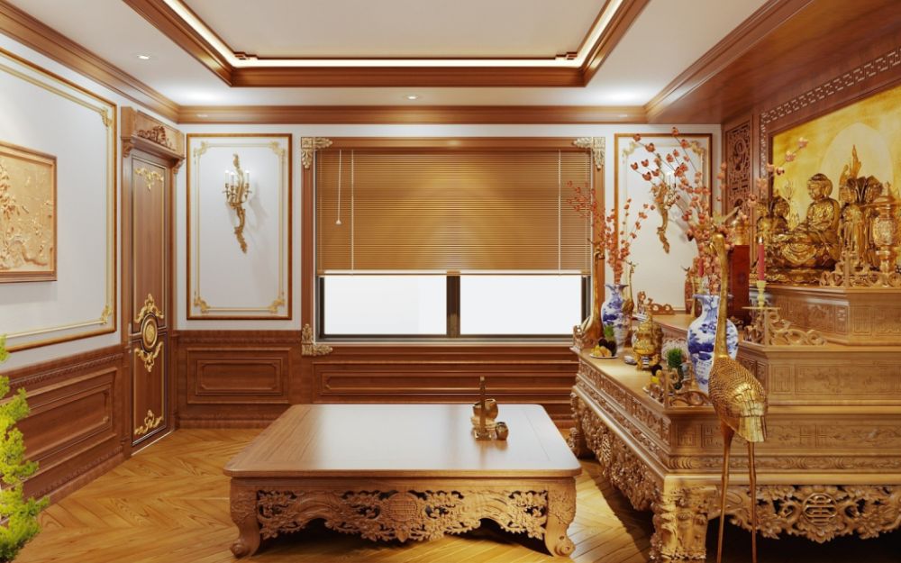 Cửa sổ phòng thờ biệt thự hay nhà vườn có thể thiết kế lớn