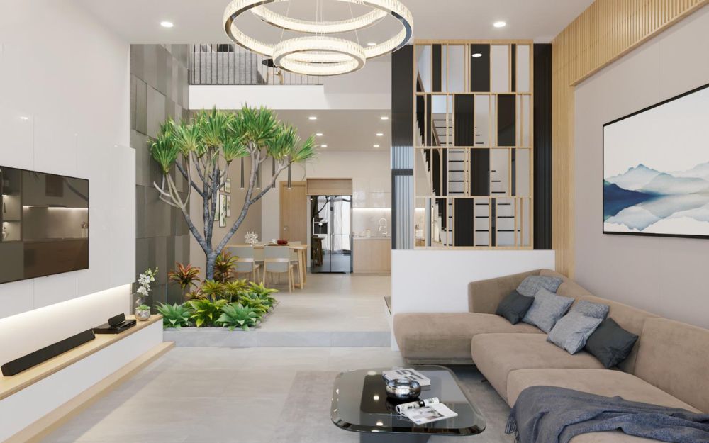 Gia chủ nên sử dụng gam màu trung tính, sáng cho phòng khách để tăng cảm giác cao ráo