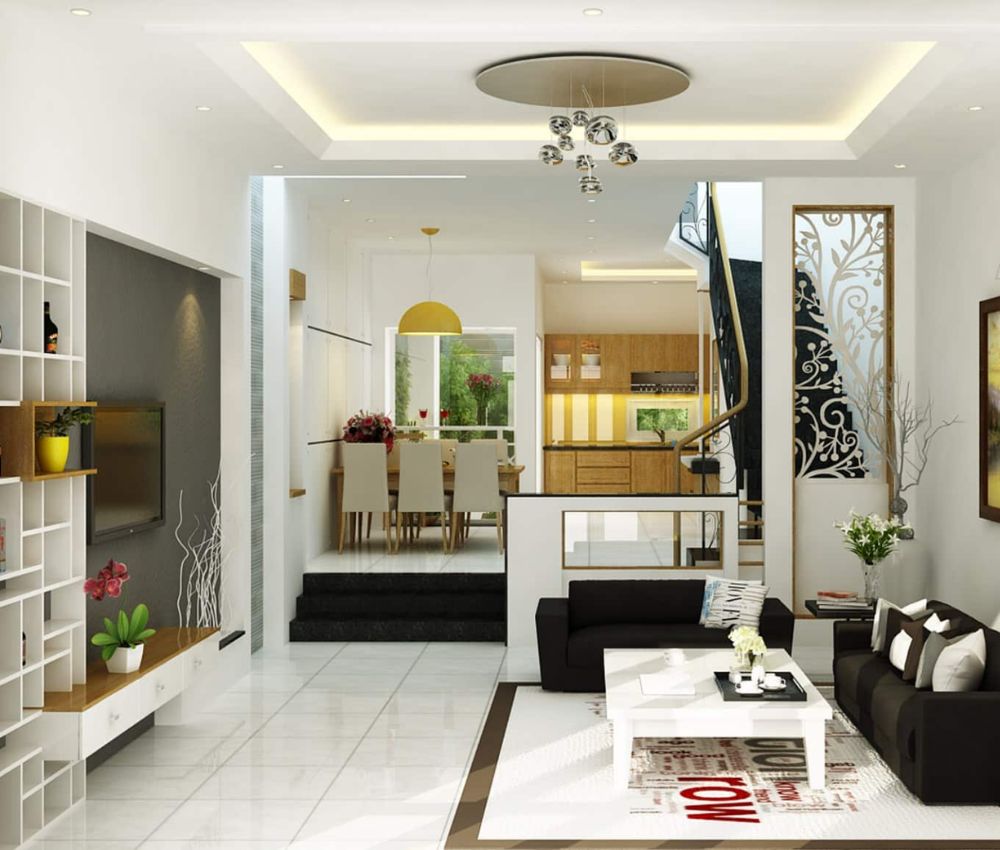 Làm trần phòng khách cao hơn hẳn phòng bếp