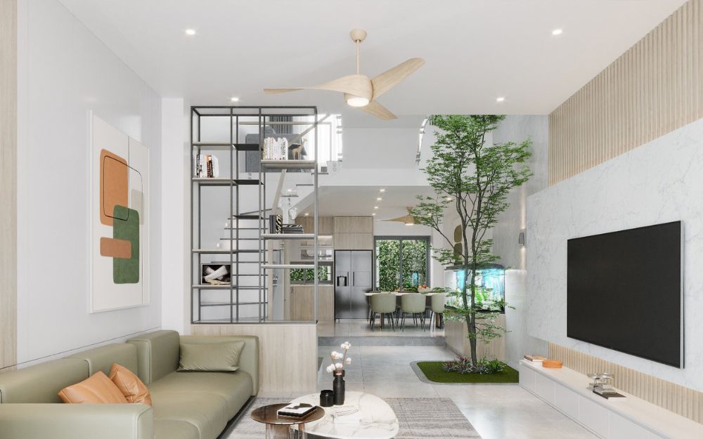 Việc nâng cao sàn bếp giúp dễ dàng đi đường ống âm sàn, hạn chế thấm nước