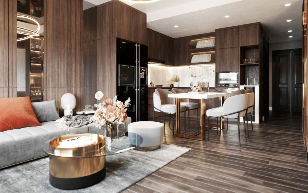 Trong căn hộ chung cư, bếp thường liên thông với phòng ăn hoặc phòng khách