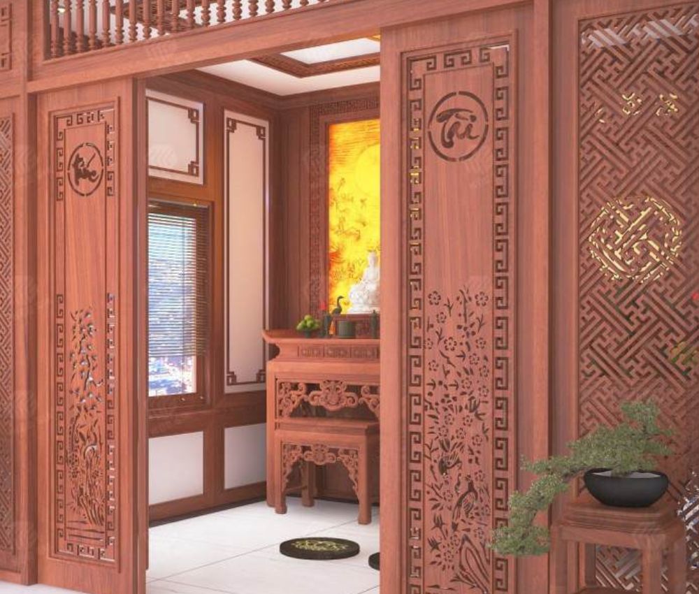 Sử dụng vách ngăn, bình phong phong thủy đối với phòng thờ và cầu thang