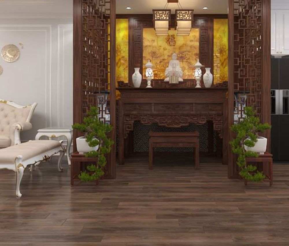 Phòng thờ kết hợp phòng khách thường chiếm khoảng 3–5m² diện tích phòng khách