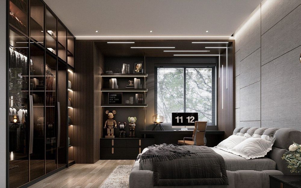 Phòng ngủ có diện tích từ 15–25m² cho phép bố trí đa dạng vật dụng decor