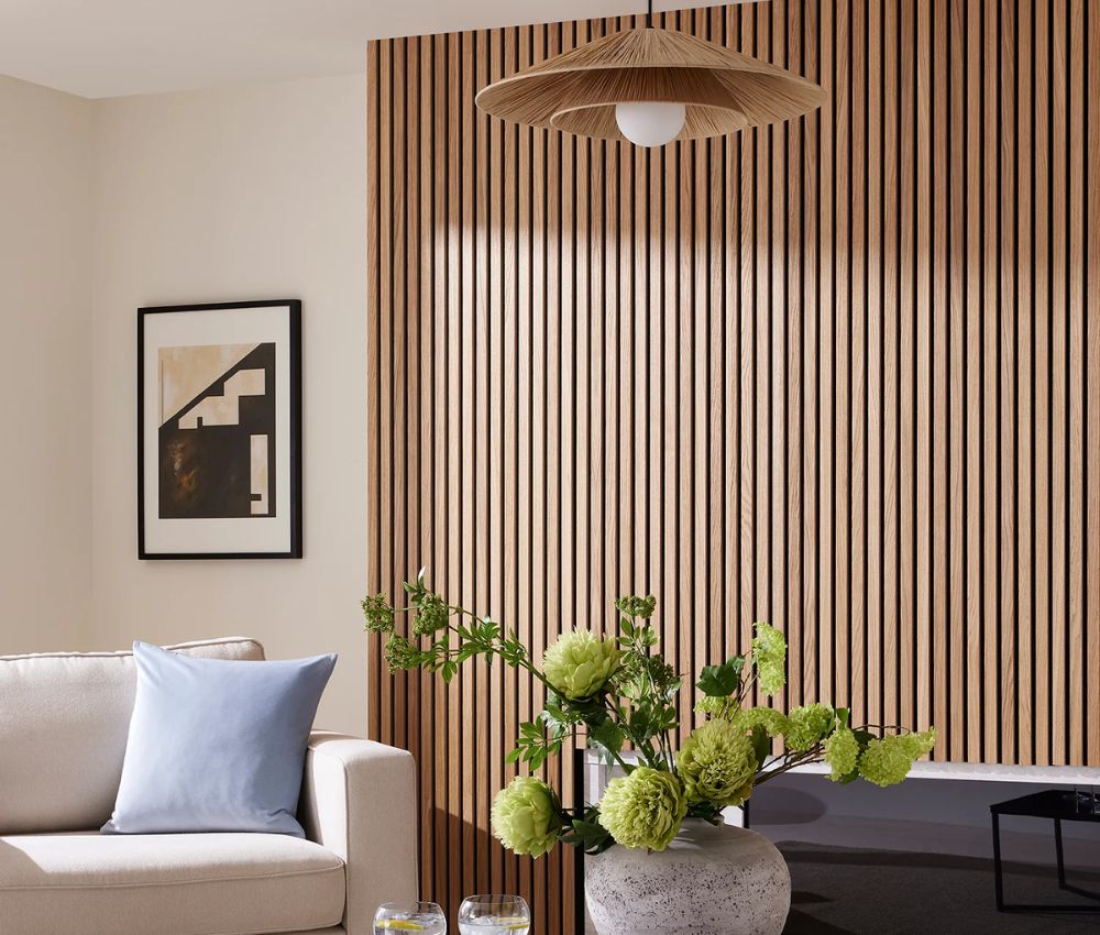 Ốp vách gỗ kết hợp lam sóng phù hợp với phong cách hiện đại và Scandinavian