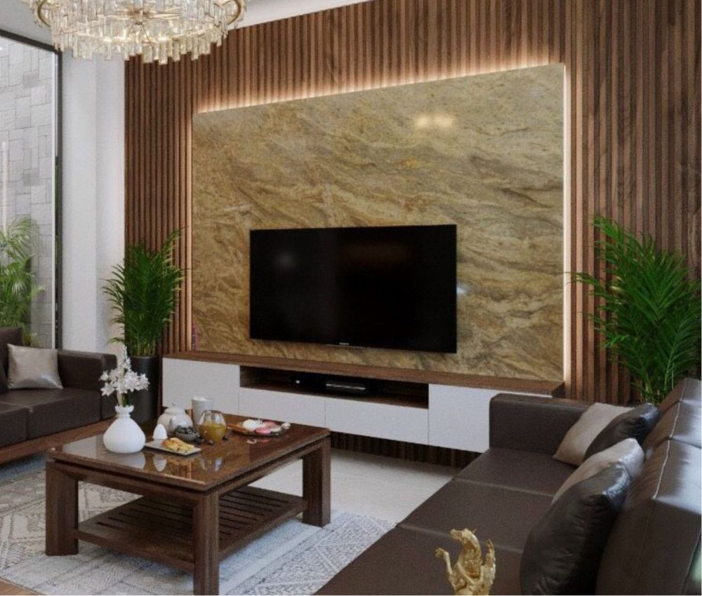 Ốp vách gỗ kết hợp đá