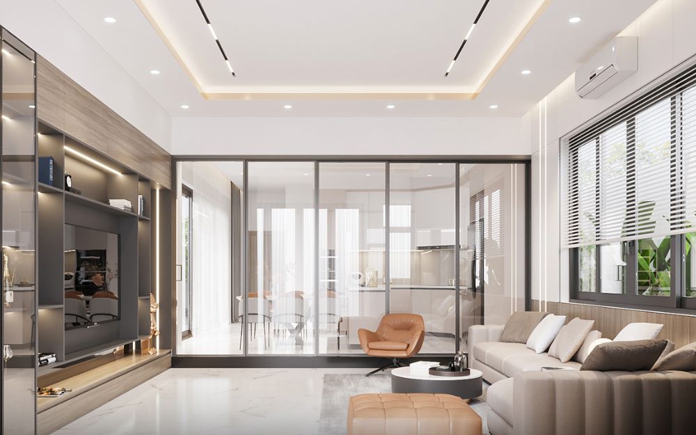 Mẫu vách ngăn phòng khách và phòng bếp hiện đại