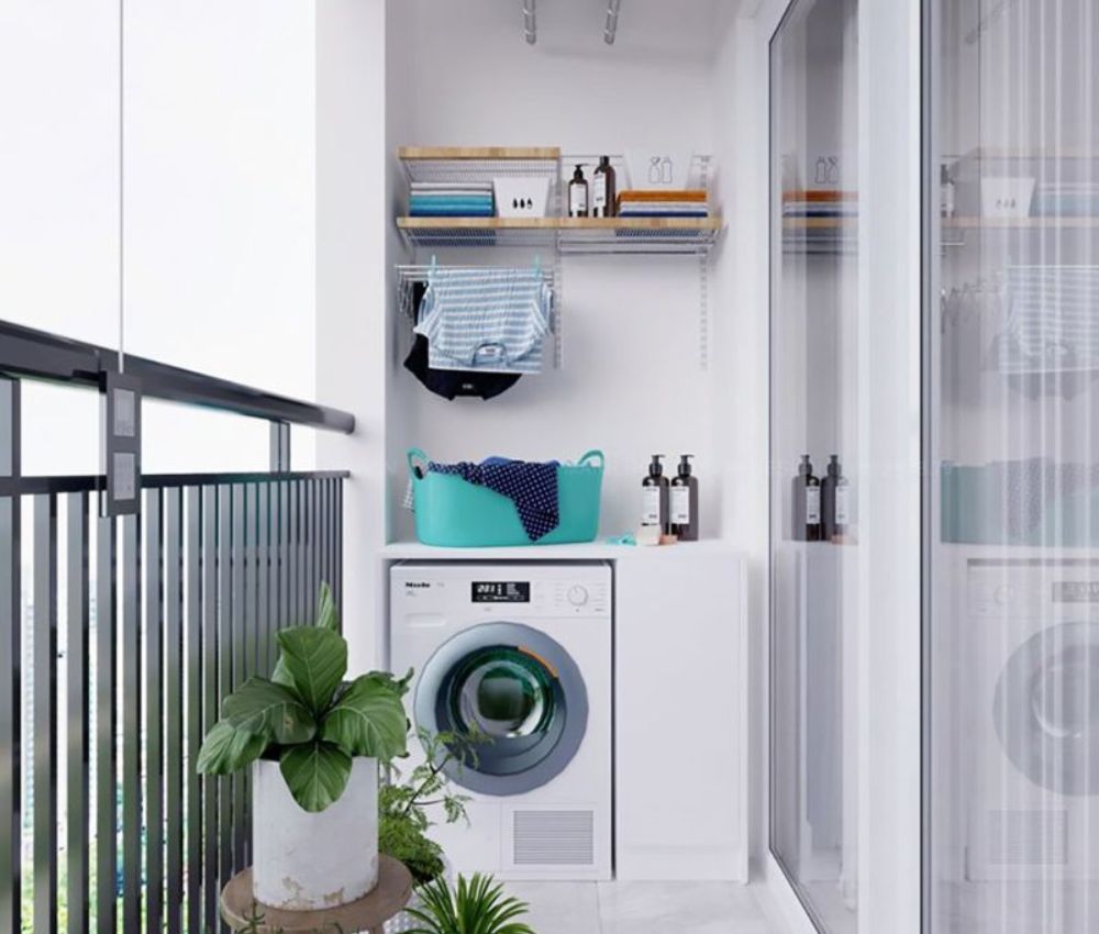 Vách ngăn ban công với khu giặt phơi
